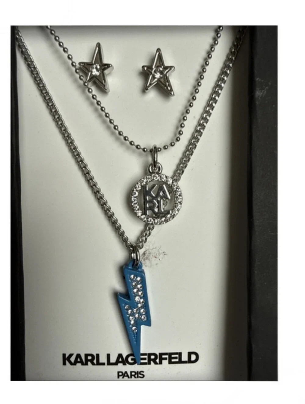Karl Lagerfeld Blue Lightning Bolt & Crystal Accent Jewelry Set, NIB